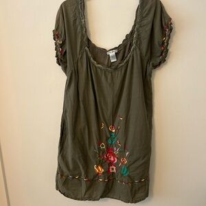 Embroidered Olive Green Women's Dress